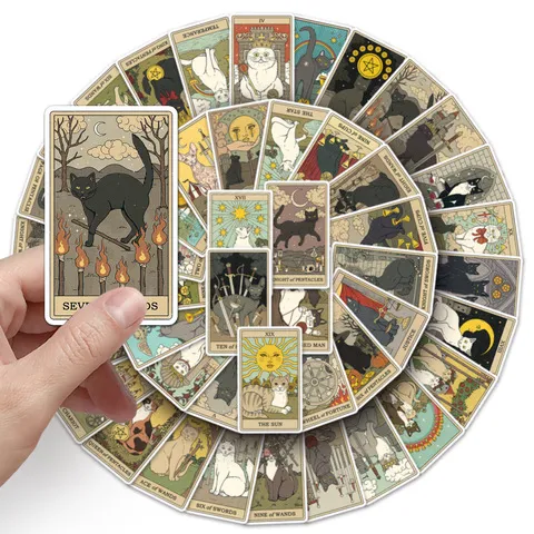 diy手机壳笔记本电脑贴纸塔罗牌创意78手账本手账装饰猫咪张防水