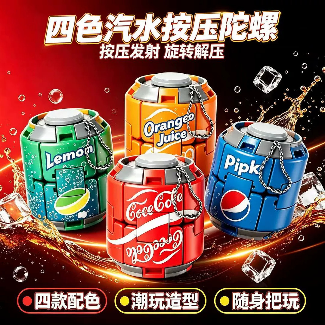 2026新款汽水陀螺彩色减压按压旋转解闷解压玩具指尖球形潮玩摆件