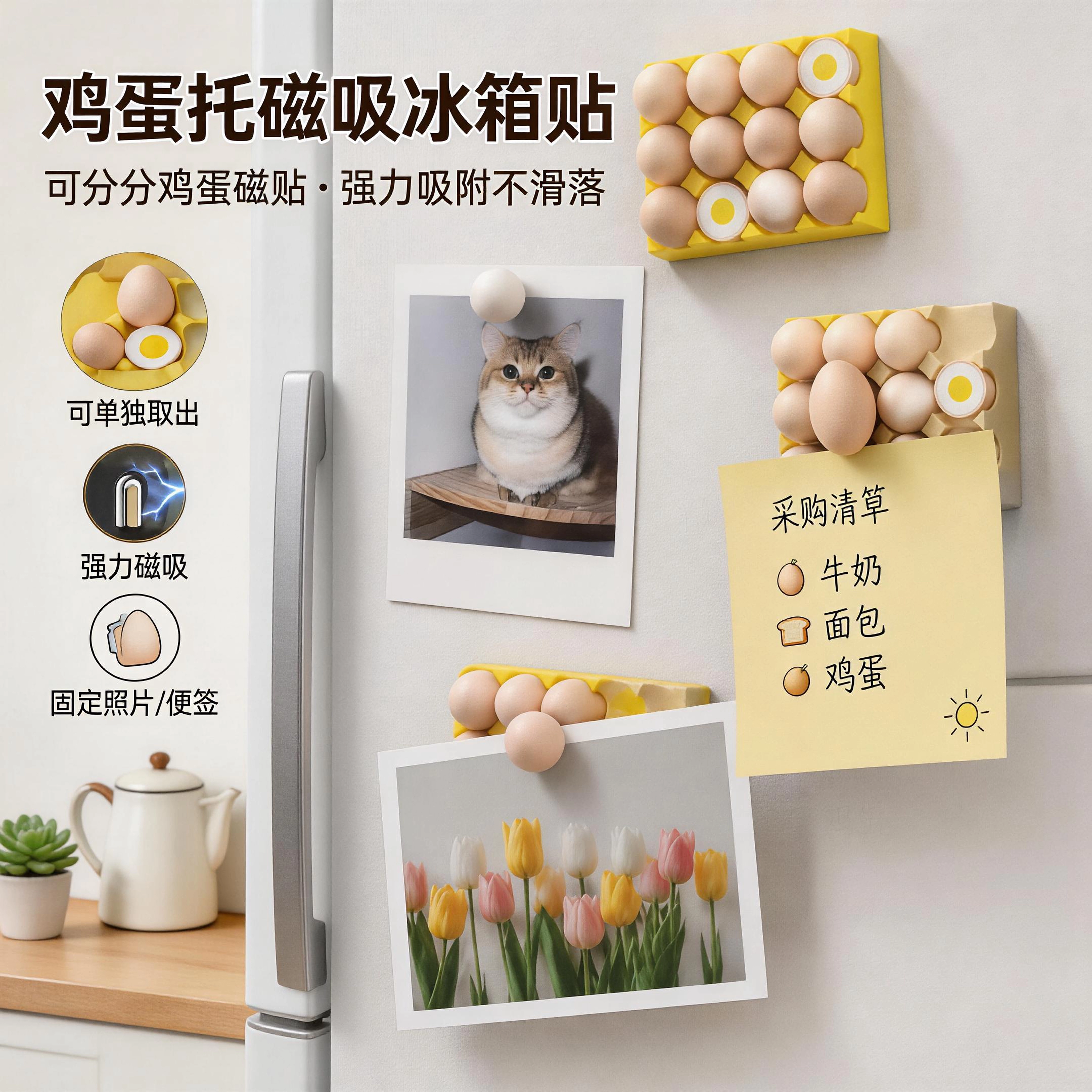 鸡蛋托磁吸冰箱贴厨房收纳强力吸附不滑落创意装饰磁性贴固定片