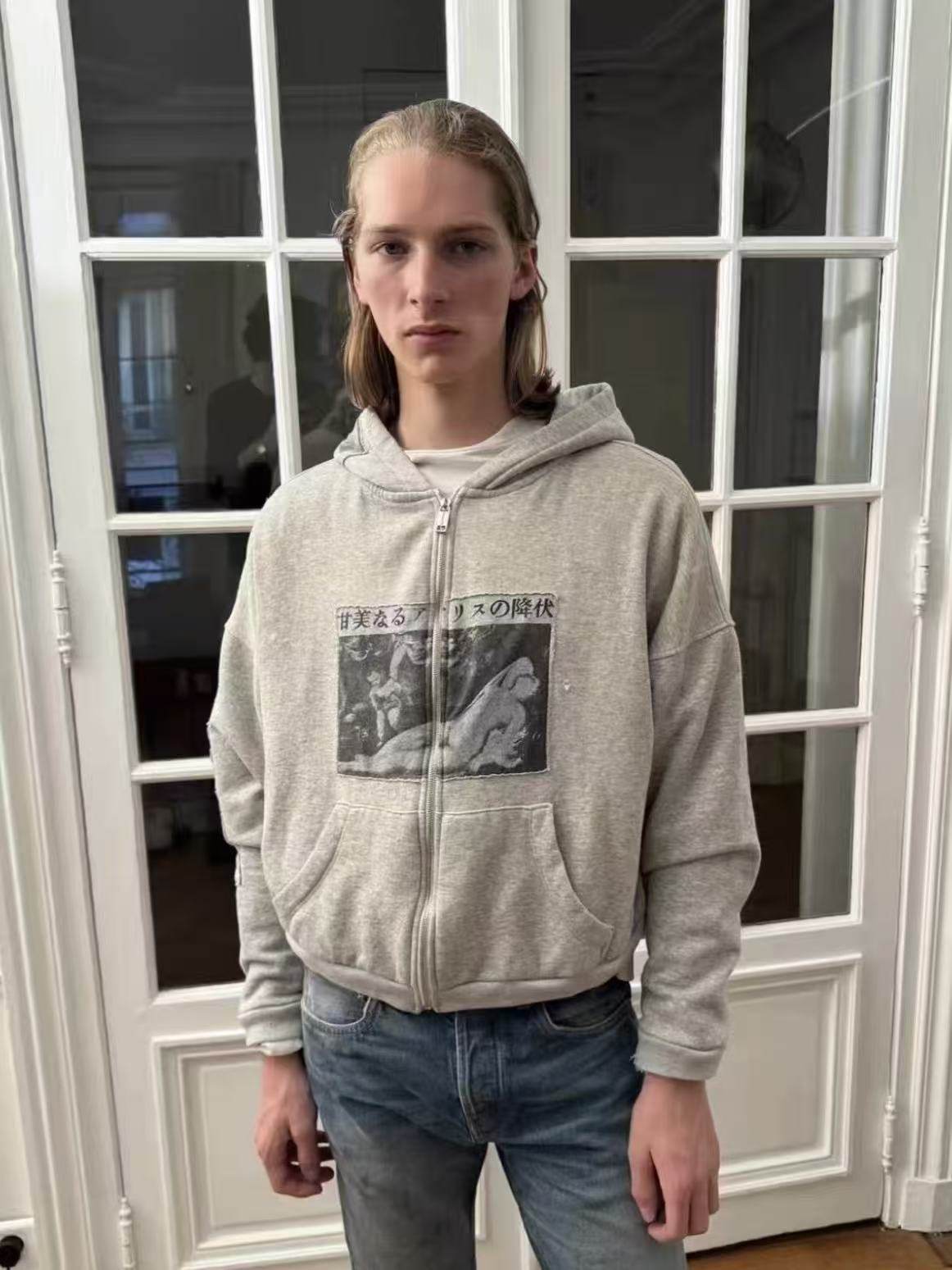 thumbnail for ERD25ss "surrender" Japanese Alice flower gray zipper patch hoodie melancholic rich second generation ZipHoodie