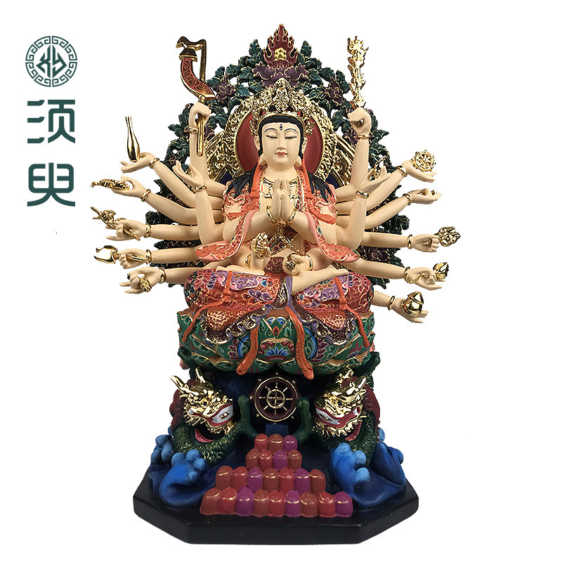 双龙准提佛母木雕实木摆件
