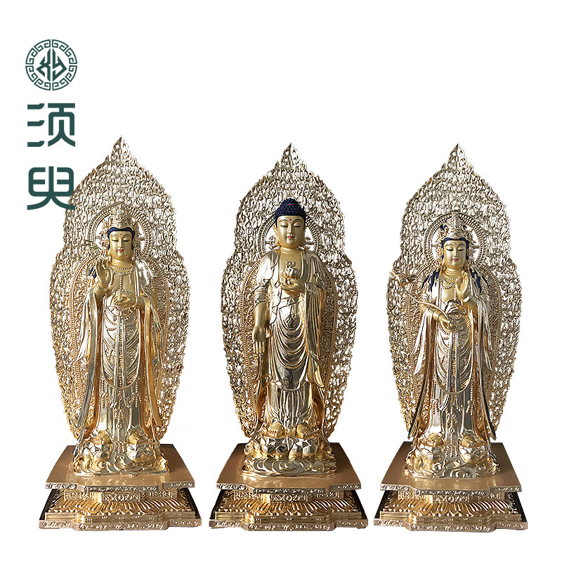 樟木西方三圣木雕佛像定制