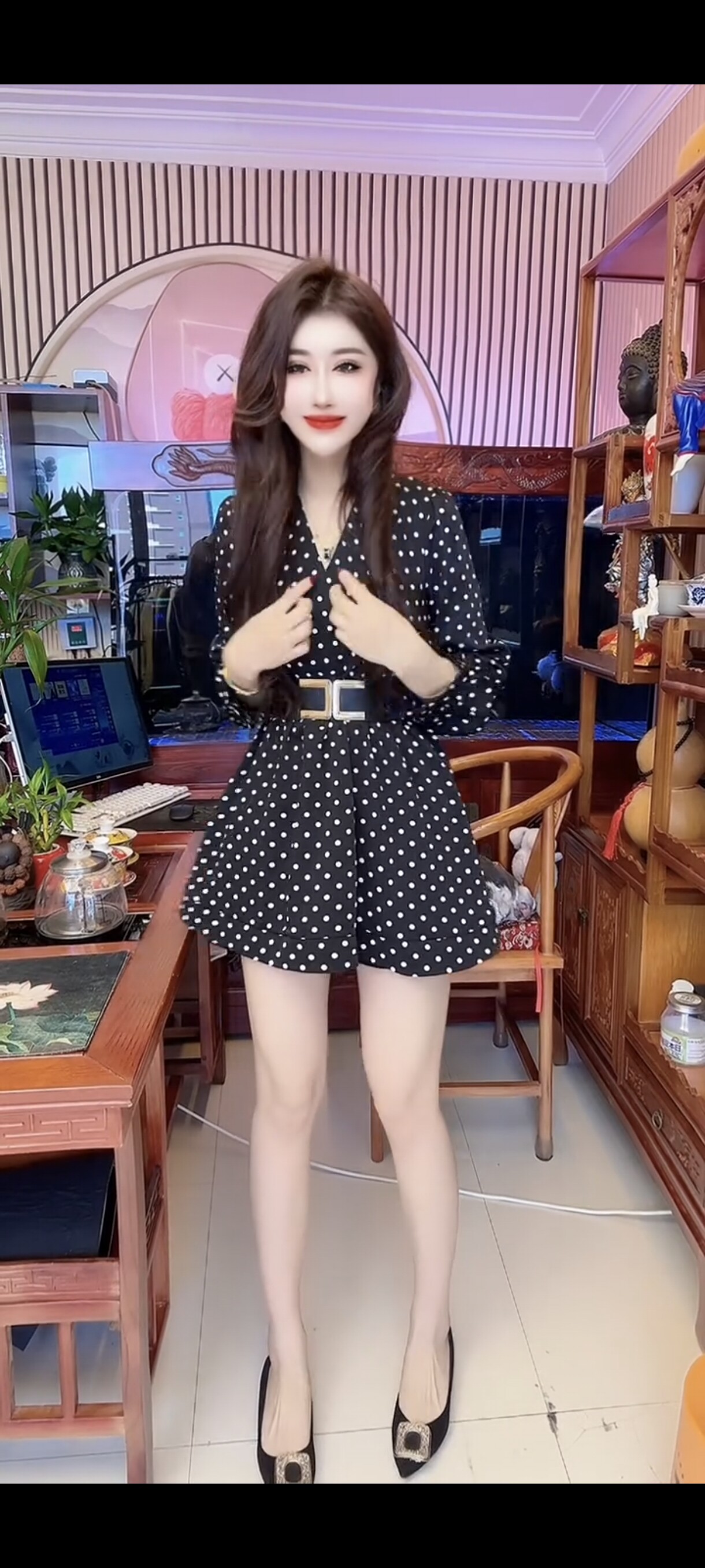 春秋雪纺V领豹纹显瘦衬衫女