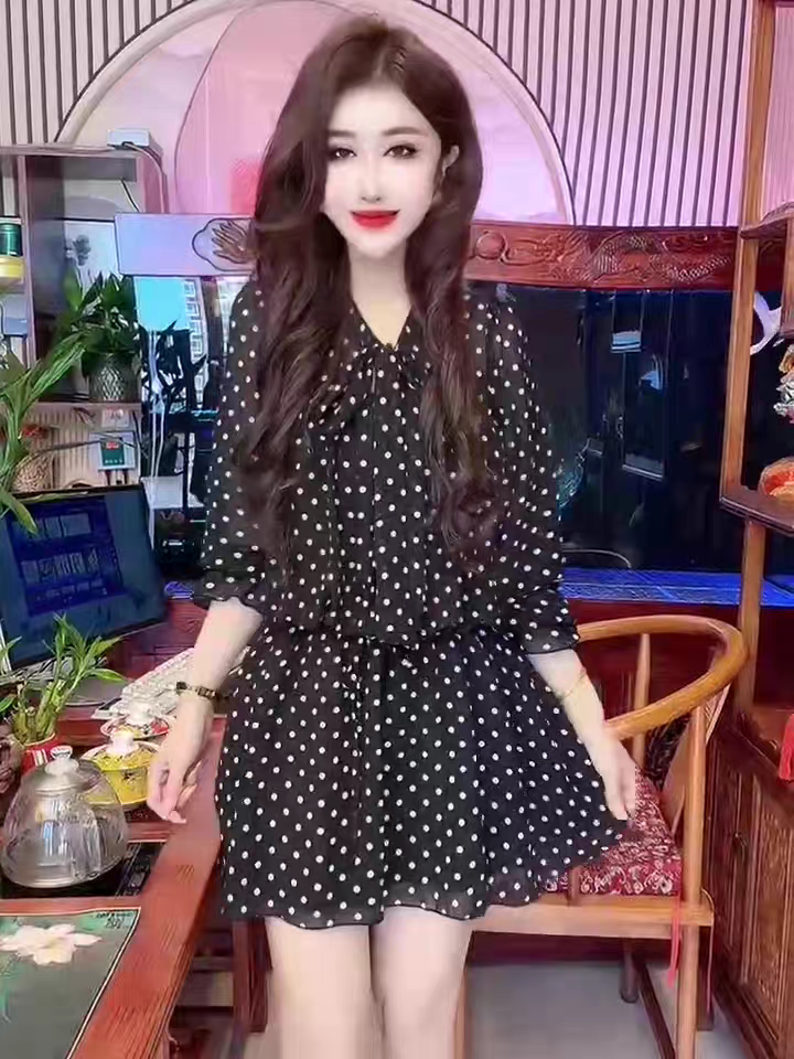 欧货蝴蝶结系带连衣裙女2026春夏洋气收腰显瘦雪纺纱连衣裙a字裙