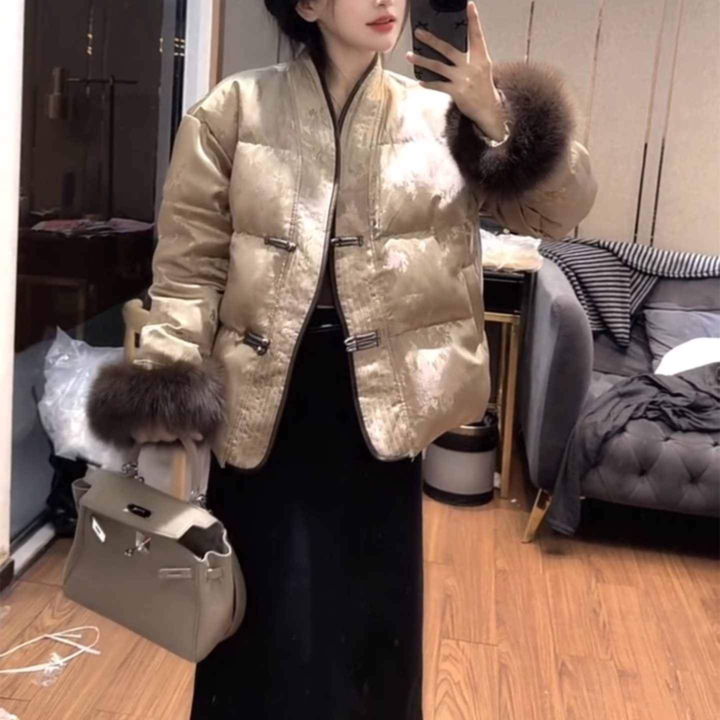 网红气质爆款国风重工毛毛袖棉服服女冬季新款高级感提花盘扣棉服,女装/女士精品,棉衣/棉服,淘宝优惠券,粉丝福利购,淘宝优惠卷