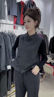 打底衫 小个子时尚 气质减龄盘扣马夹阔腿裤 女2026春早款 三件套 套装