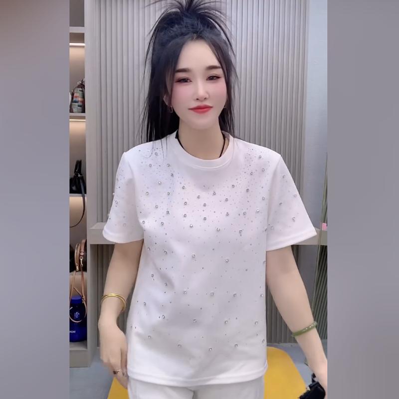 重工烫钻满天星显瘦百搭短袖T恤
