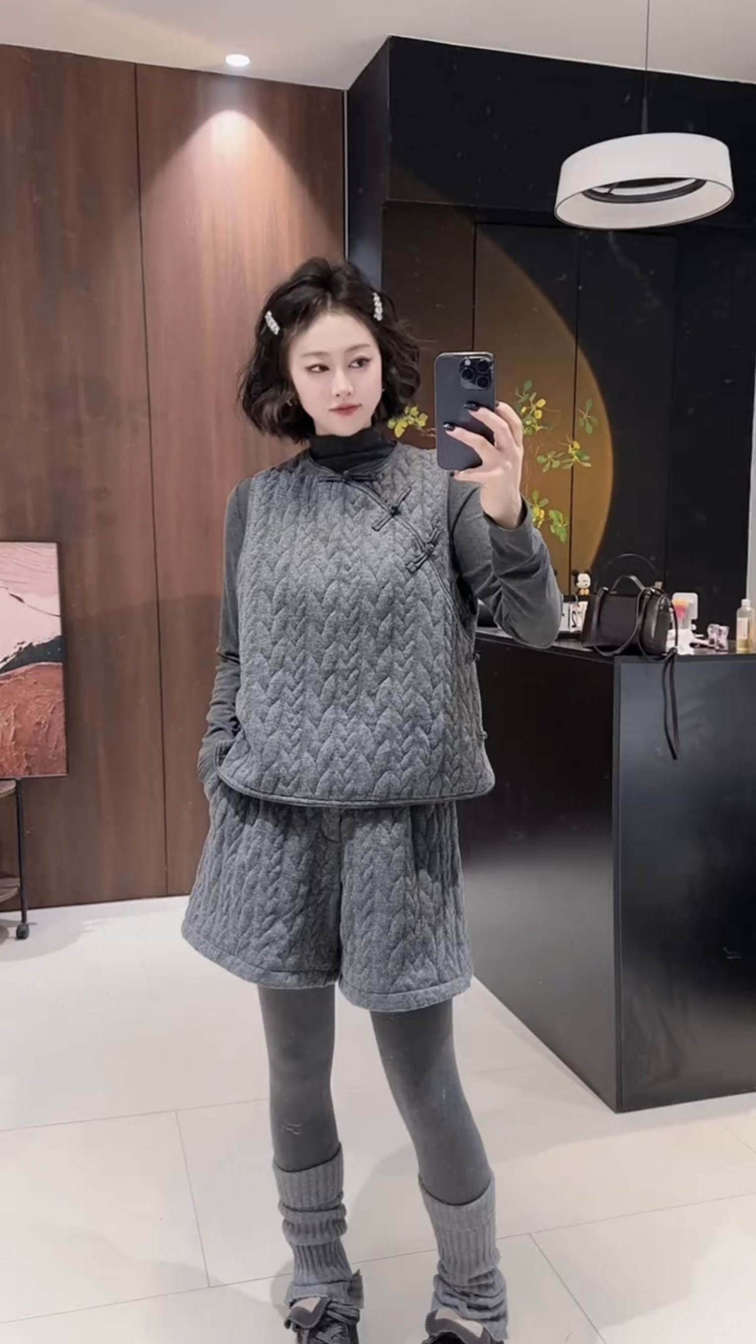 欧货新中式时尚套装女2026春季新款长袖高领衫+盘扣格纹马甲+短裤,女装/女士精品,时尚套装,淘宝优惠券,粉丝福利购,淘宝优惠卷