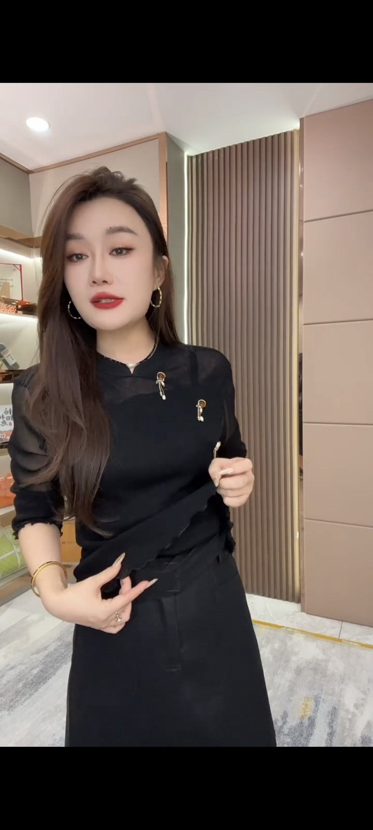 欧货中式吊坠装饰薄款打底衫女修身显瘦网纱T恤立领气质国风上衣