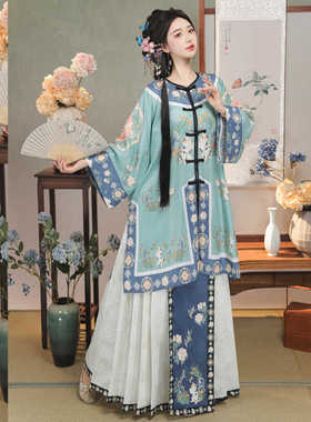 新款猫神原创清汉女格格服马面裙对襟圆领复古风民族清代宫廷套装