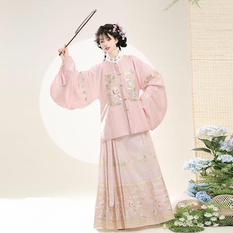 【桂花兔】明制汉服女立领刺绣补服琵琶袖新中式国风马面裙春秋款