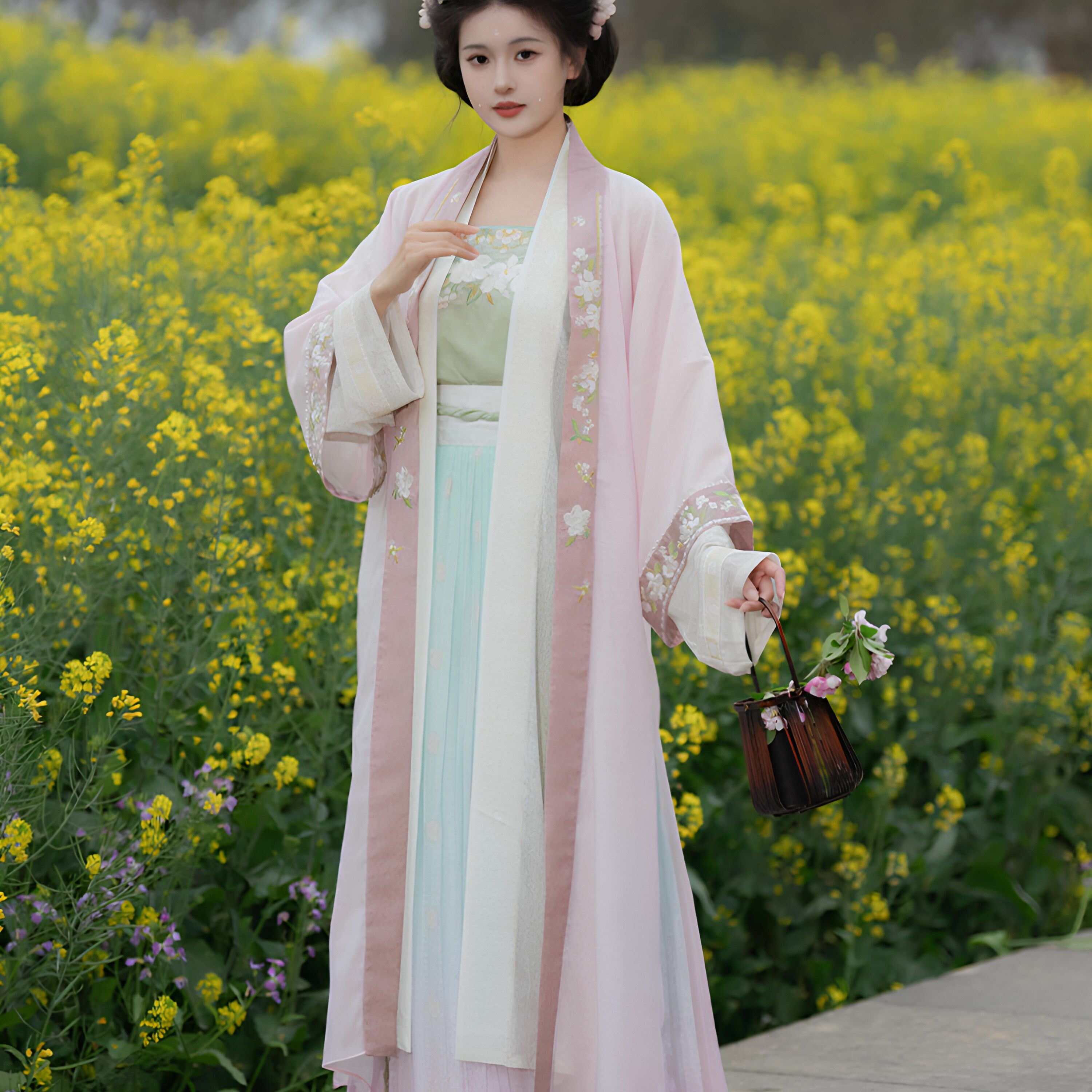 春秋天丝刺绣提花汉服褶裙