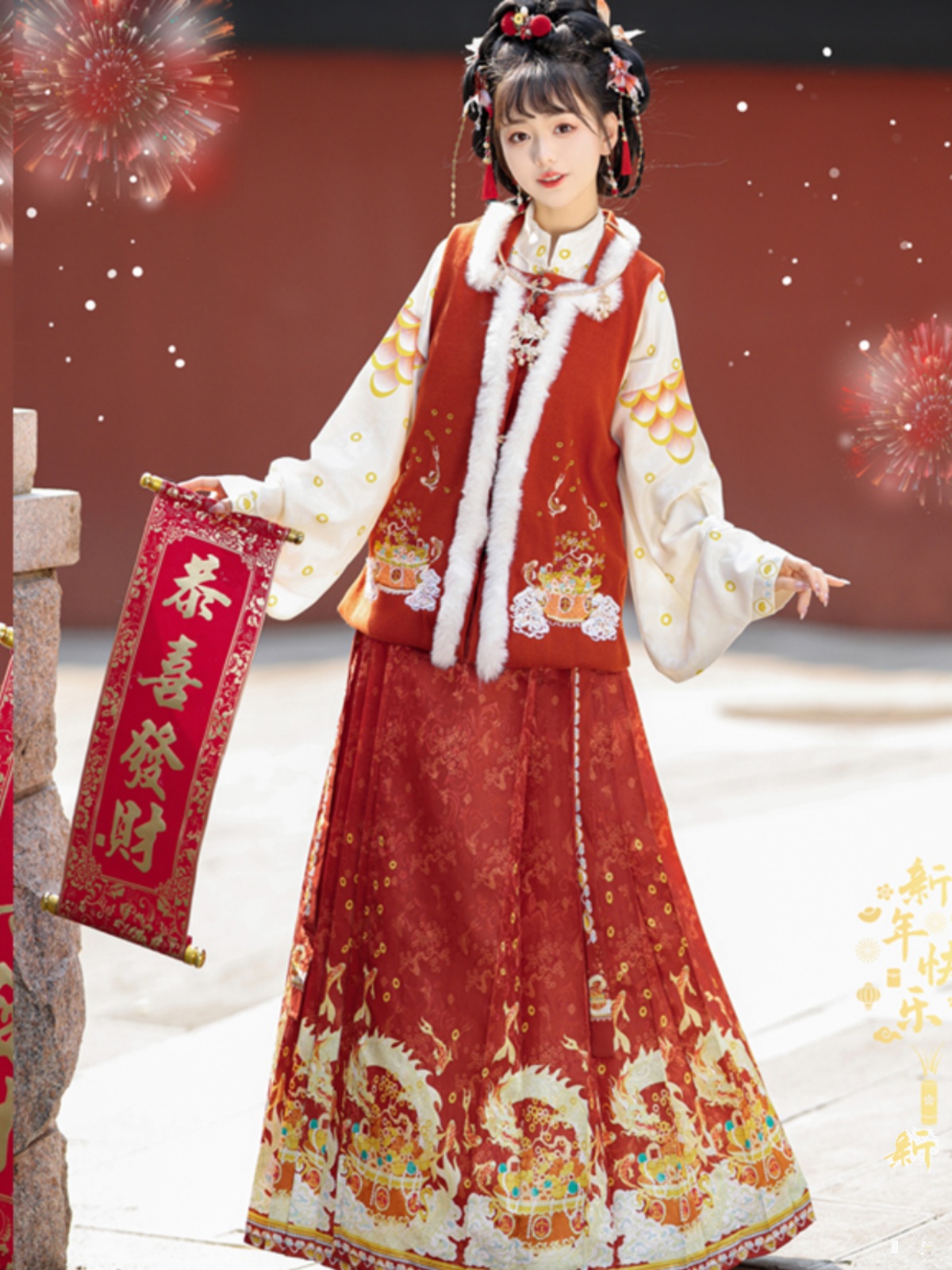 成人马面裙汉服重工刺绣拜年服