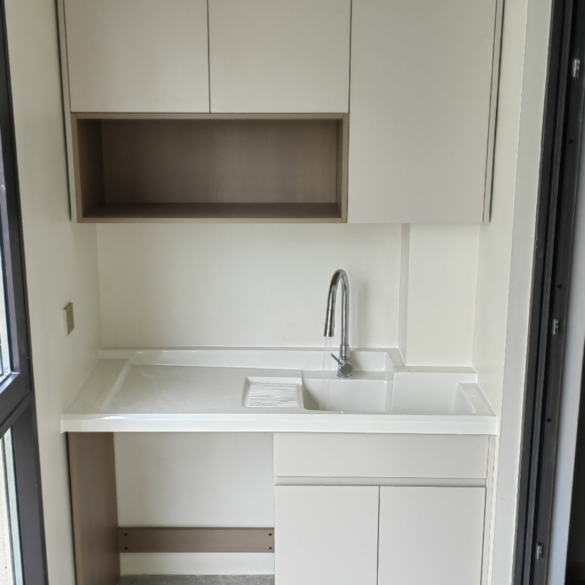 定制洗衣池台盆一体阳台洗衣机一体柜切角洗手池台盆柜组合洗衣台