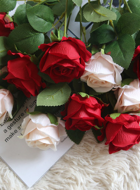 玫瑰花新款上市珍珠绒布植物仿真花家庭装饰婚庆花墙假花MW03339