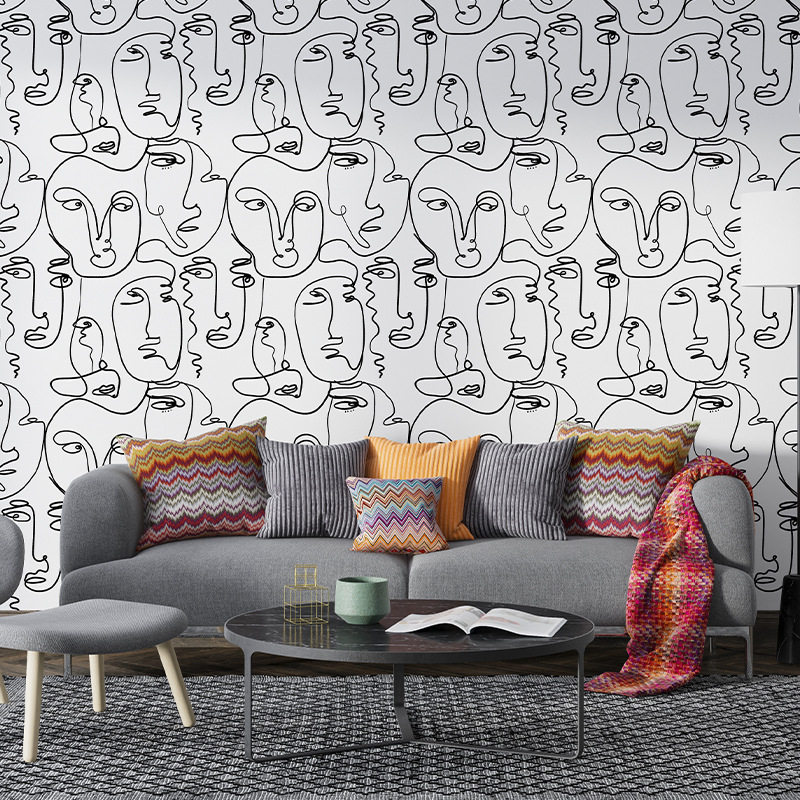 人物面相风墙纸自粘客厅卧室装饰背景墙防水防潮墙贴壁纸厂家