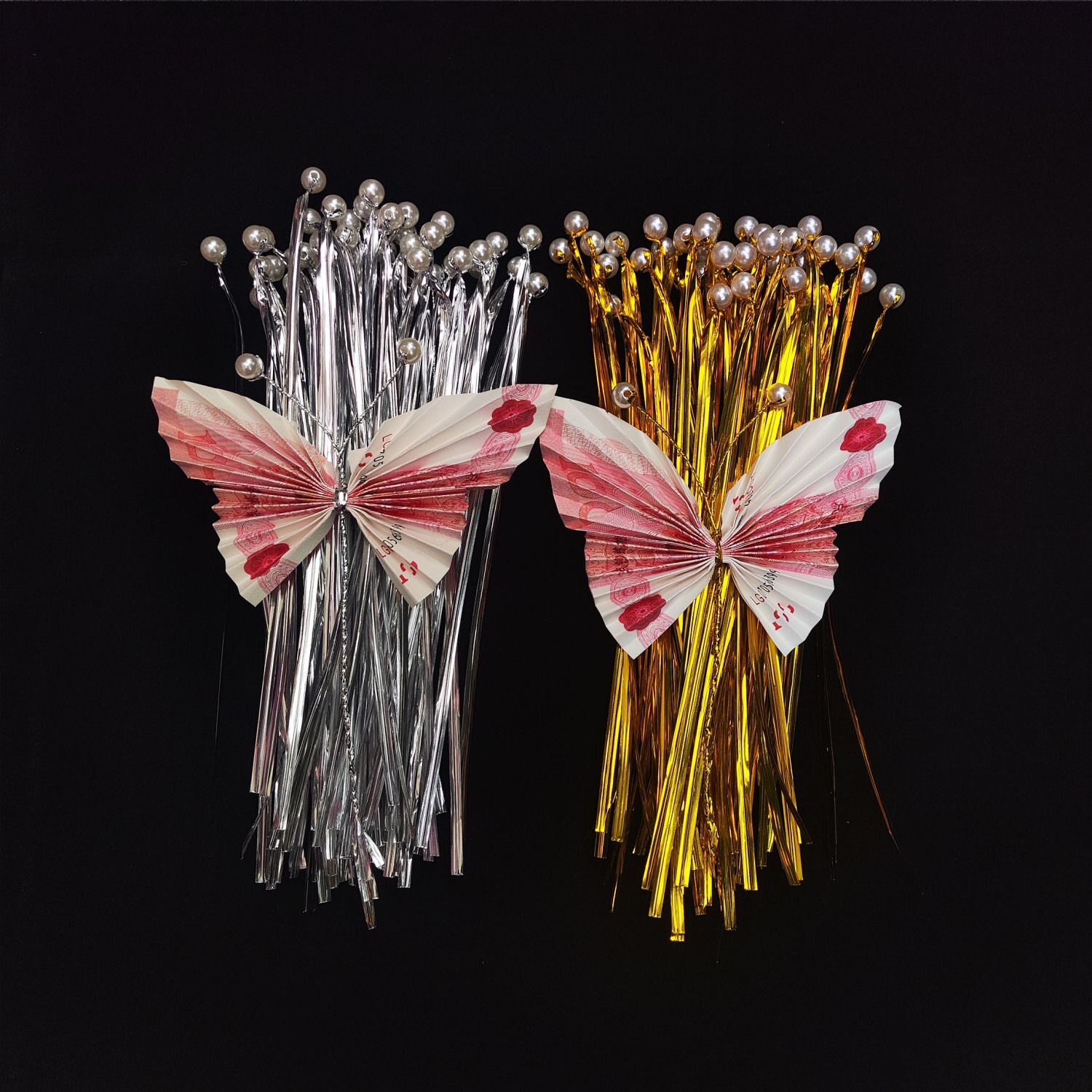 制作有钱花蝴蝶花珍珠装饰金属扎丝折有钱花纯手工制作diy材料包