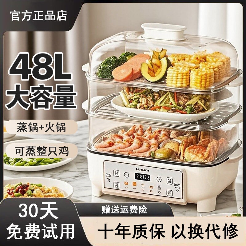 2025新款电蒸锅多功能家用三层蒸锅煮炖一体多层自动断电早餐机火
