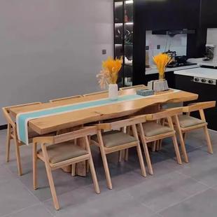 原木餐桌小户型吃饭桌大板泡茶桌自然边长方形实木桌服装店摆放桌