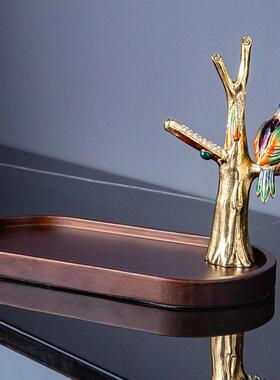 圣朗伦创意檀木入户钥匙收纳盘客厅茶几鞋柜玄关装饰置物盘摆件