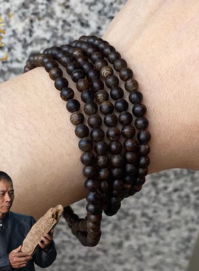 文莱文莱黑油沉香佛珠手链沉水