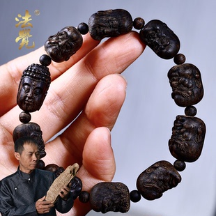 文萊沉水級沉香老料手工雕刻羅漢沉香手串男款 佛珠保真文玩手串