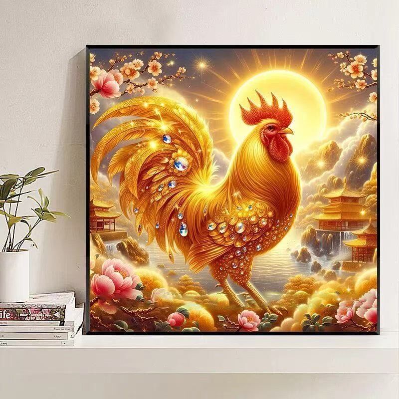 2025新款金鸡报晓钻石画客厅卧室diy手工点钻贴钻石绣带框粘贴画