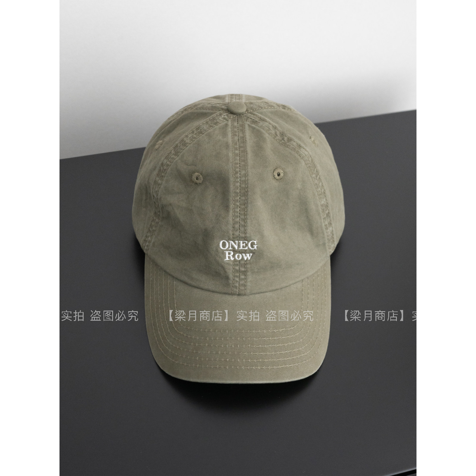 [梁月商店]军绿色小众水洗棒球帽女春简约字母刺绣遮阳鸭舌帽子男