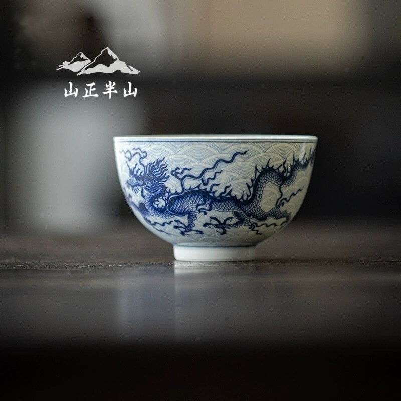 轻奢仿古胎釉下彩手绘龙纹主人杯缸杯大号家用喝茶单杯品茗杯茶杯