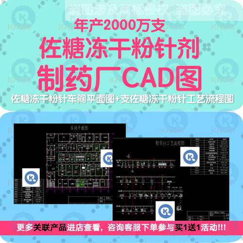 年2000万支佐糖冻干粉针剂制药工厂设计车间平面及工艺流程CAD图
