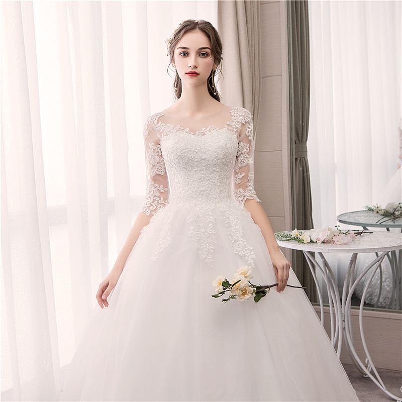 婚纱2024新款结婚新娘白色蕾丝齐地婚纱收腰显瘦优雅直销