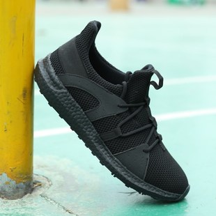 新式春秋作训鞋男款夏季黑色胶鞋超轻跑步鞋耐磨体能鞋网眼训练鞋