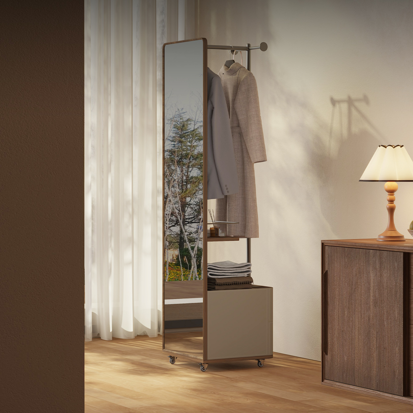 意式落地衣帽架全身镜
