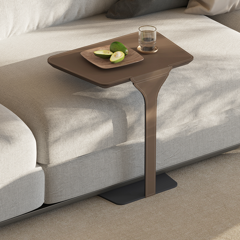 客厅家用马鞍皮c型边几意式极简沙发边桌小茶几玄关床头轻奢角几