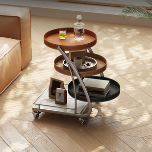 沙发边几意式可移动小推车客厅茶几桌子卧室床边柜零食收纳置物架