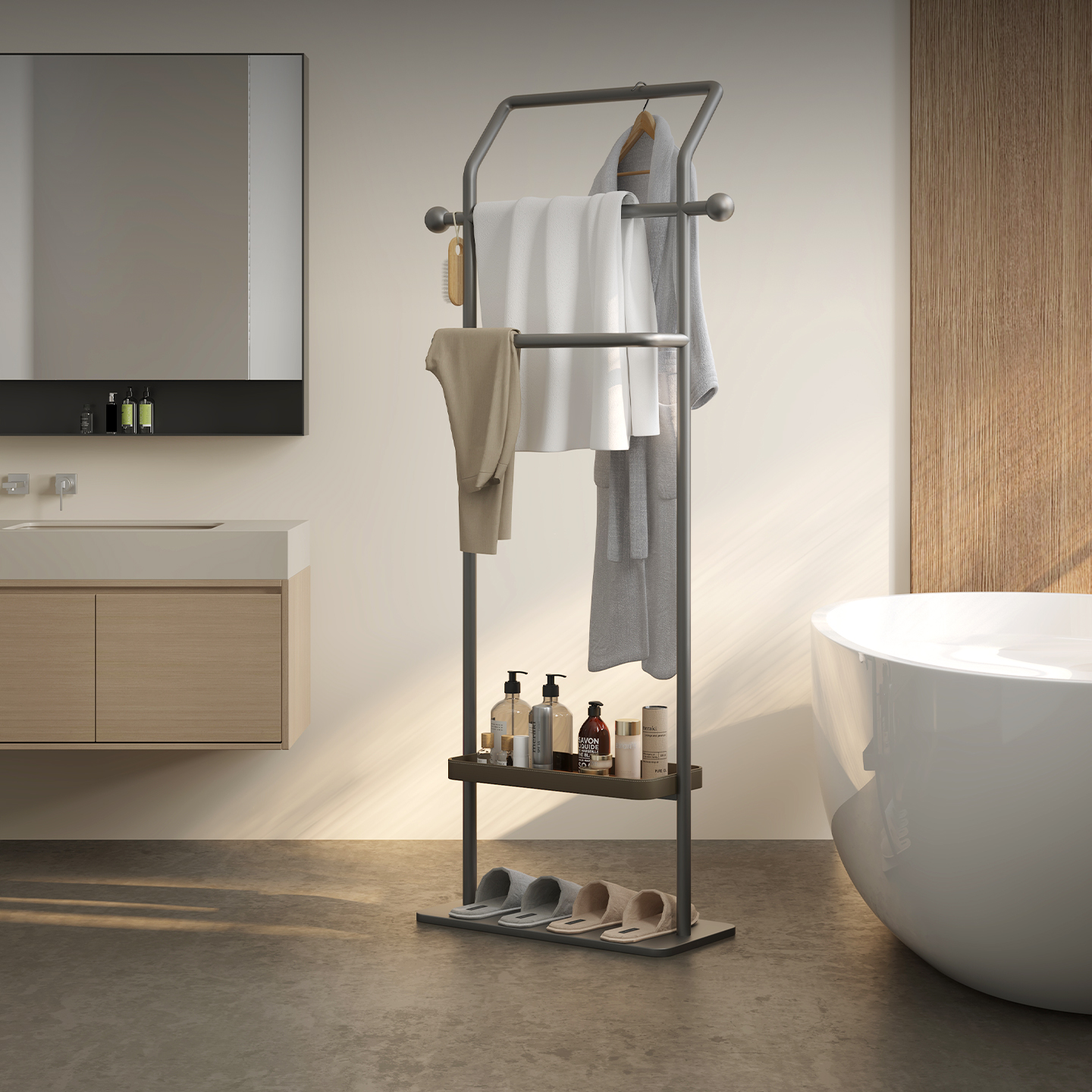 意式极简金属落地毛巾架置物架