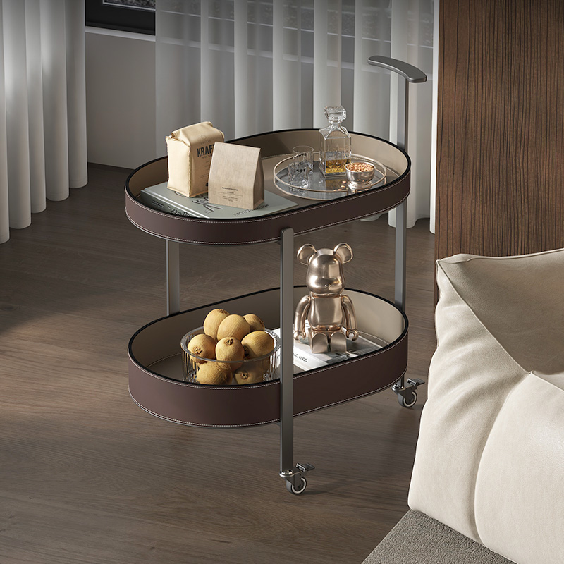 萨尼莱意式极简马鞍皮边几小推车