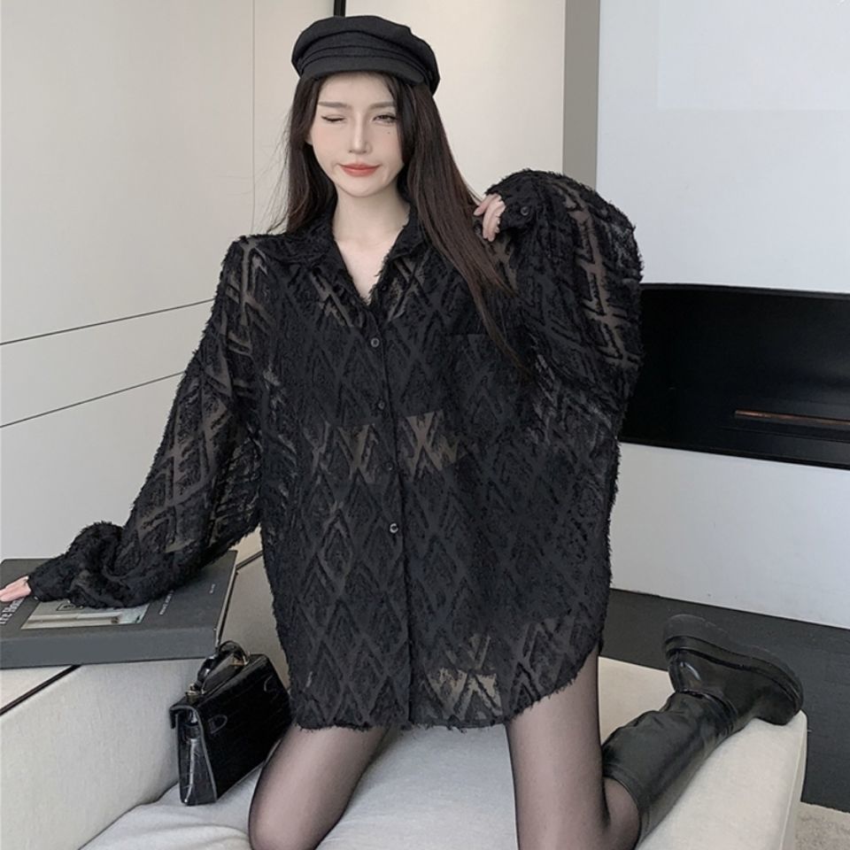 2023春秋新款黑色蕾丝衬衫女装设计感小众高级感别致上衣复古港味