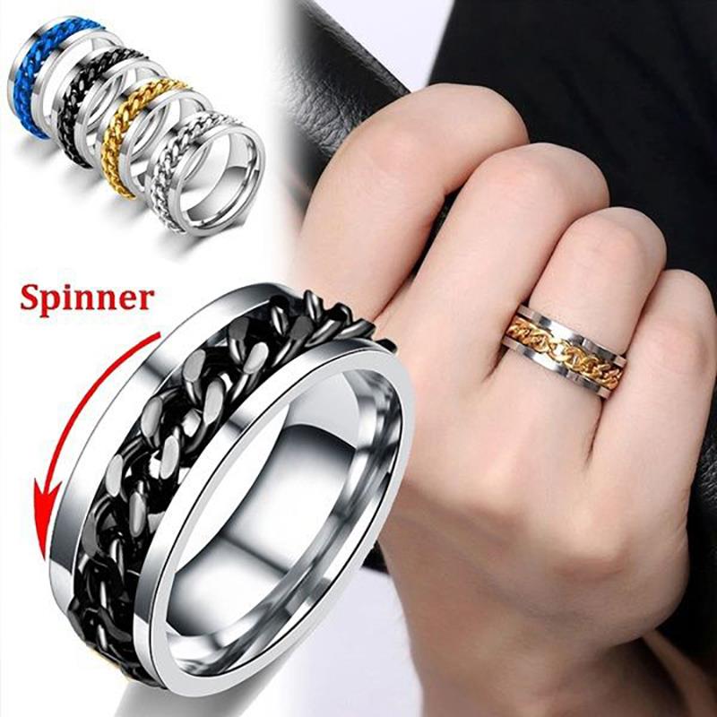 Anxiety Fidget Ring For Men Punk Titanium Stainless Steel Bl
