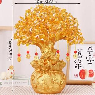 Yellow Crystal Natural Lucky Ornaments Wealth Money Bon Tree
