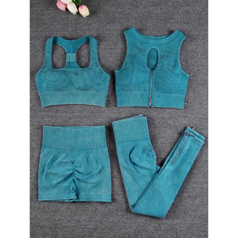 1/2/3/4 Pcs Zipper Ribbed Set Women Sports Set Gym Clothes