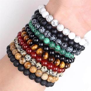 Men 8mm Rock Beaded Tiger Lava Bracelet Stone Nature Natural