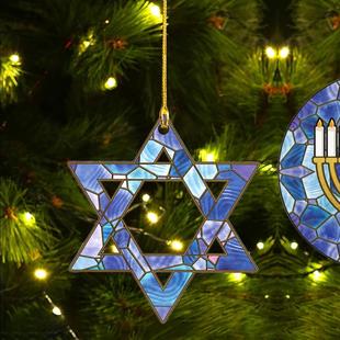 double Hanukkah hexagon decoration sided pendant