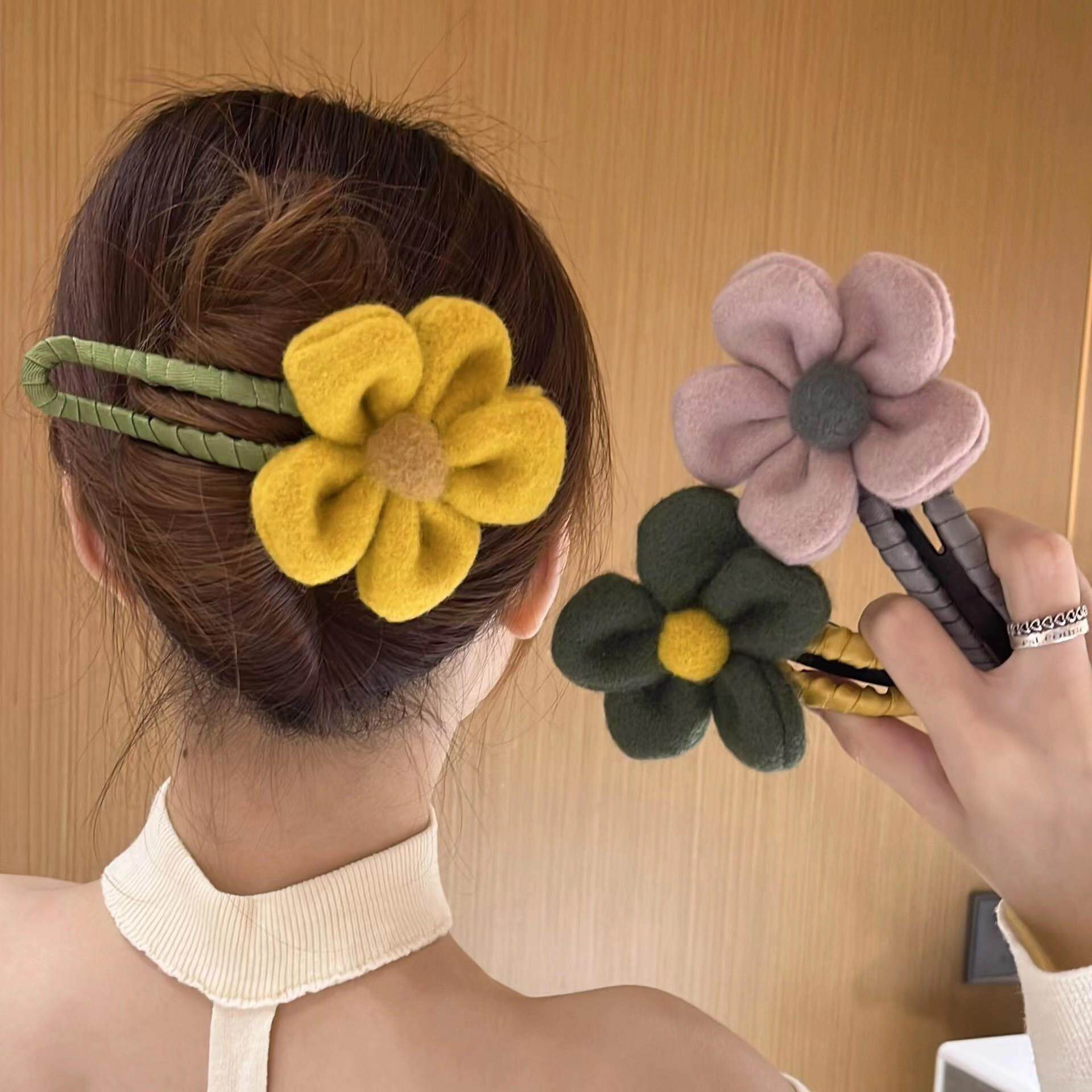 Plush flower hair clip women