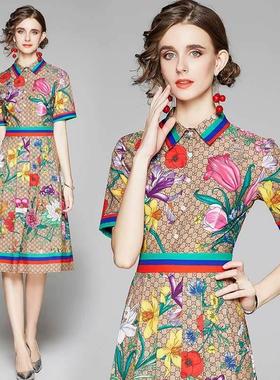 Runway Flower Dress Summer Dress Shirt Women Buttons Letters