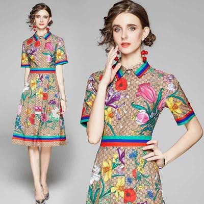 Runway Flower Dress Summer Dress Shirt Women Buttons Letters