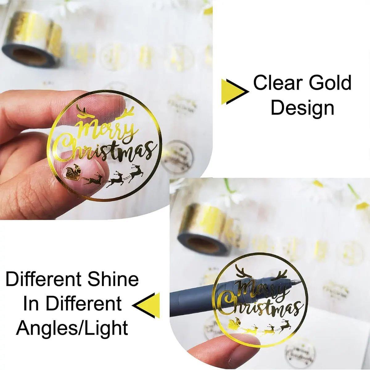 500pcs 1 inch Round Transparent Merry Christmas Stickers Sel