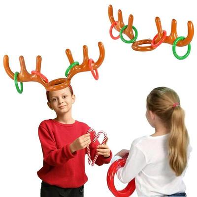 Christmas Inflatable Reindeer Antler Hat Ring Toss Funny Fam