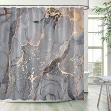 Gray Golden Crackle Marble Shower Curtain Set Modern Creativ