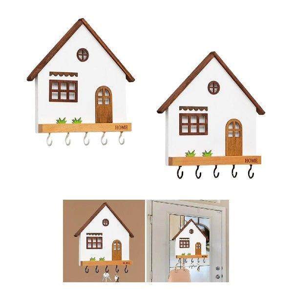 Wooden Key Holder 5 Hooks Nordic Rustic Decorative Hat Rack